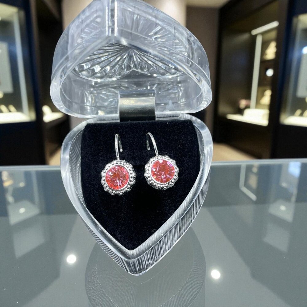 Swarovski Rose Crystal Drop‎ Earrings Silver Coquette Romantic Christmas Gift